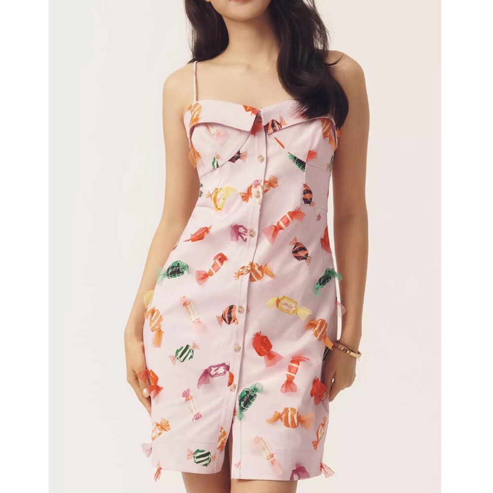 Anthropologie Maeve Printed Button-Down Mini Dress Pink Candy Size 2